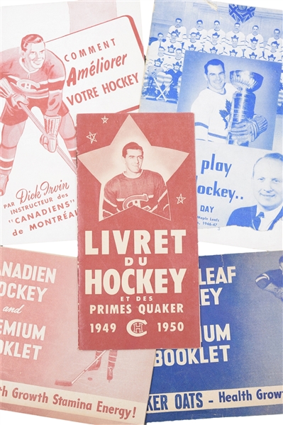 Quaker Oats 1940s Montreal Canadiens and Toronto Maple Leafs Premium Booklet Collection of 5