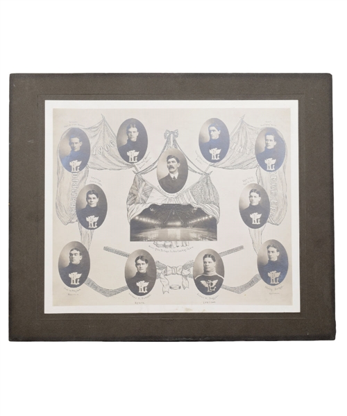 Portage Lake Hockey Team 1905-06 Cabinet Photo Featuring HOFers Taylor, Stuart, Hern and Hall (18" x 22") 