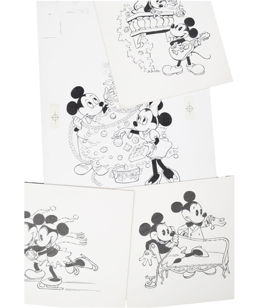 Mickey and Minnie Mouse 1960s-1970s Walt Disney Original Advertising Sketches (4)