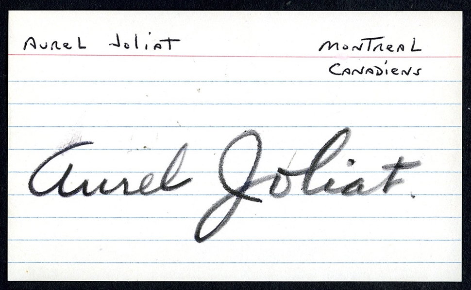 Deceased HOFer Aurel Joliat of Montreal Canadiens Signed Index Card with LOA