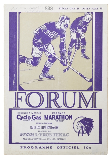 Montreal Forum January 25th 1930 Program - Montreal Canadiens vs Boston Bruins