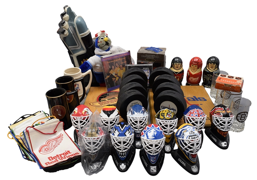 Hockey Memorabilia Collection of 90+ with Banners, Mini-Masks, Banks and More