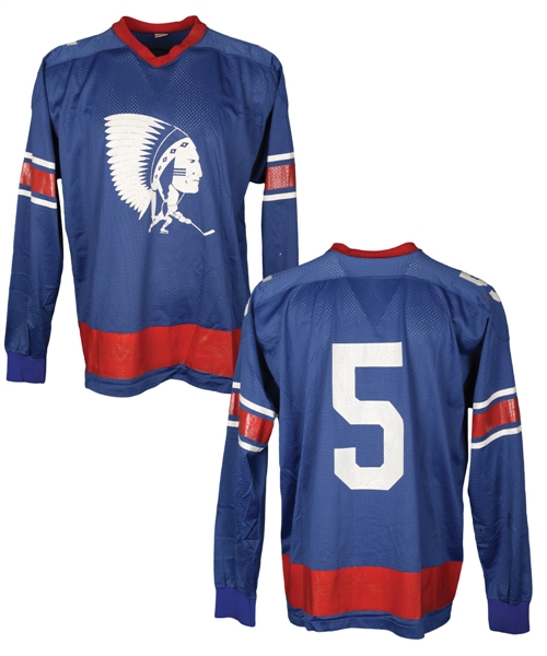 AHL Springfield Indians 1974-75 Game-Worn #5 Jersey with LOA - Team Repairs! - Short-Lived Style!