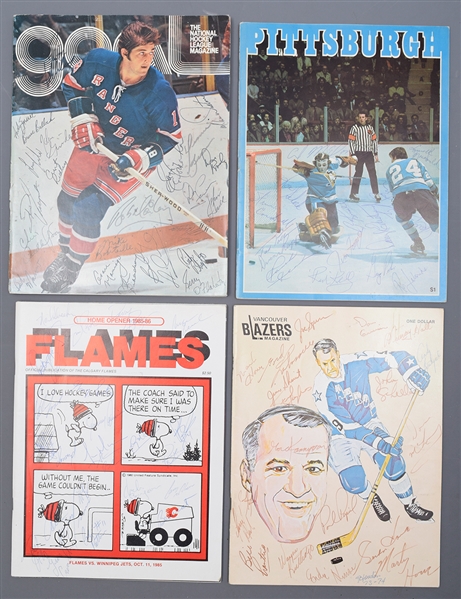 NHL and WHA 1970s and 1980s Hockey Team-Signed Program Collection of 4 with 1973-74 Houston Aeros and 1972-73 Pittsburgh Penguins with LOA