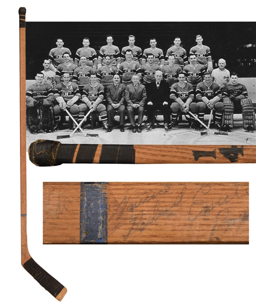 Billy Reays 1948-49 Montreal Canadiens Game-Used Team-Signed Stick by 18 Featuring 7 Deceased HOFers Including Irvin, Durnan and Richard