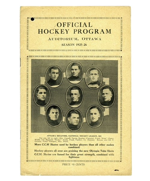 Ottawa Auditorium 1925-26 Program - Ottawa Senators vs Victoria Cougars