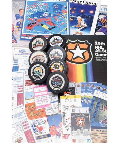 NHL All-Star Game 1970s-2000s Program, Ticket, Puck and Other Items Collection of 81