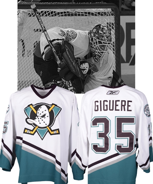 Jean-Sebastien Gigueres 2005-06 Anaheim Mighty Ducks Game-Worn Jersey with LOA - Photo-Matched!