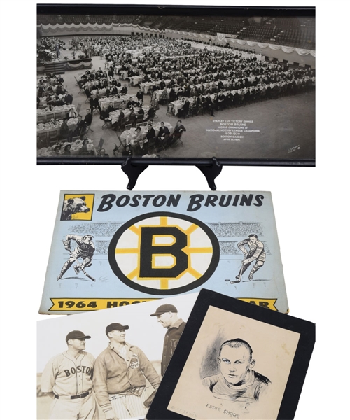 Boston Bruins Memorabilia and Autograph Collection of 78 with Shore 1933 Tribute Program, 1939 Stanley Cup Dinner Photo, Original Artwork and More!