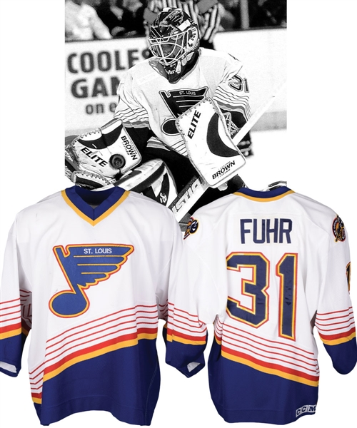 Grant Fuhrs 1995-96 St. Louis Blues Game-Worn Jersey with Team LOA - Photo-Matched!