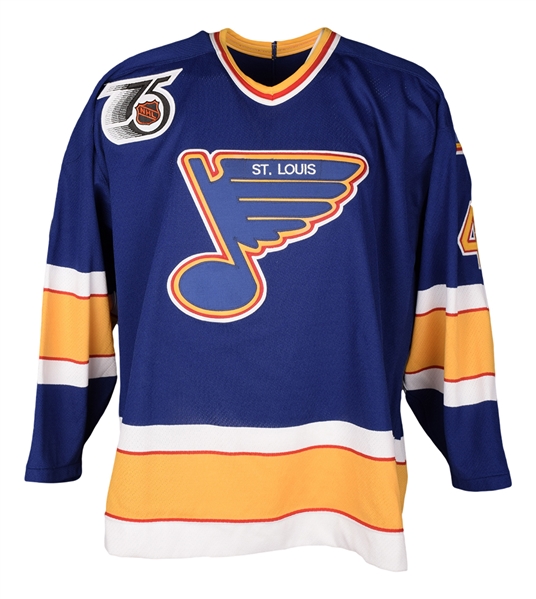 Rob Robinsons 1991-92 St. Louis Blues Game-Issued Rookie Season Jersey - 75th Patch! - 25th Anniversary Patch!