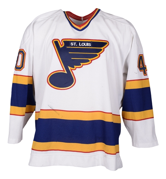 Guy Heberts Early-1990s St. Louis Blue Game-Worn Rookie Era Pre-Season Jersey