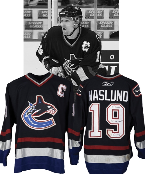 Markus Naslunds 2005-06 Vancouver Canucks Signed Game-Worn Captains Jersey from "Shirt Off My Back Night"