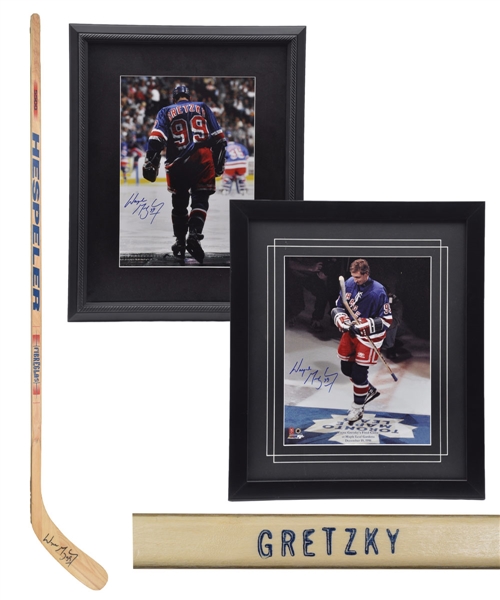 Wayne Gretzky Signed 1998-99 New York Rangers Framed Photos (2) from WGA Plus Signed Hespeler Model Stick