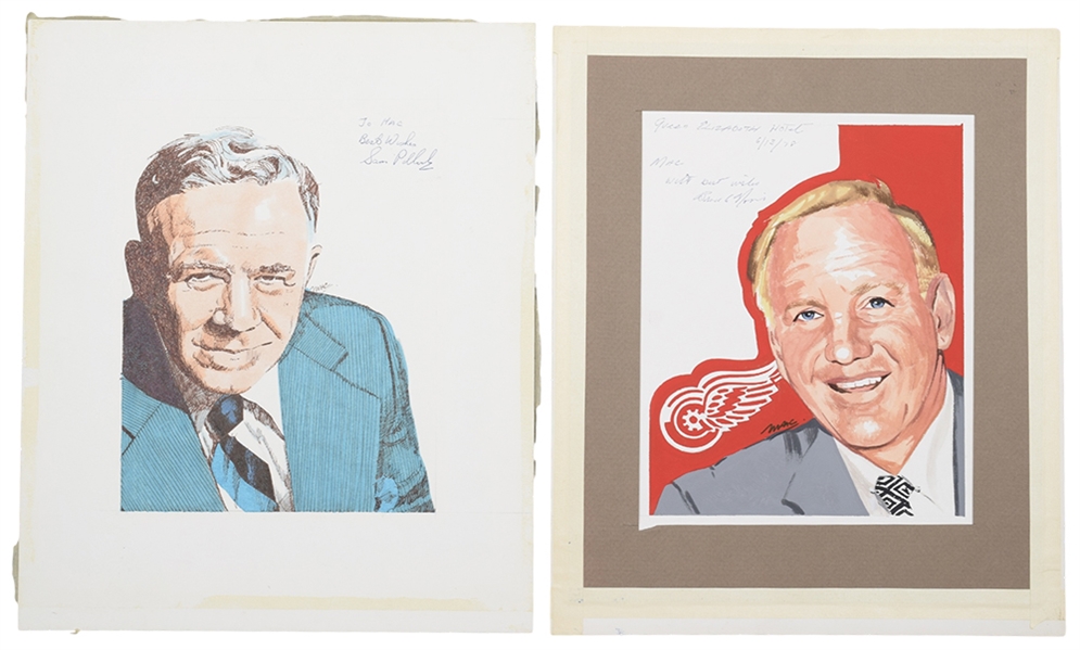 Sam Pollock Montreal Canadiens and Bruce Norris Detroit Red Wings Signed Carleton "Mac" McDiarmid Original Artworks
