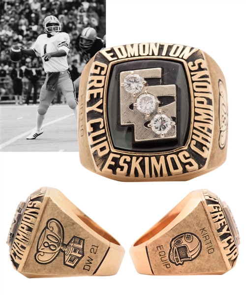 Edmonton Eskimos 1980 Grey Cup Championship 10K Gold and Diamond Ring with LOA