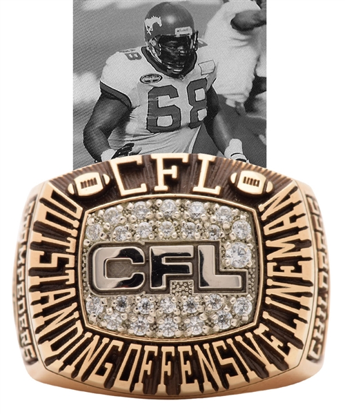 Fred Childress 1998 Calgary Stampeders CFL Outstanding Offensive Lineman 10K Gold Ring in Presentation Box with His Signed LOA