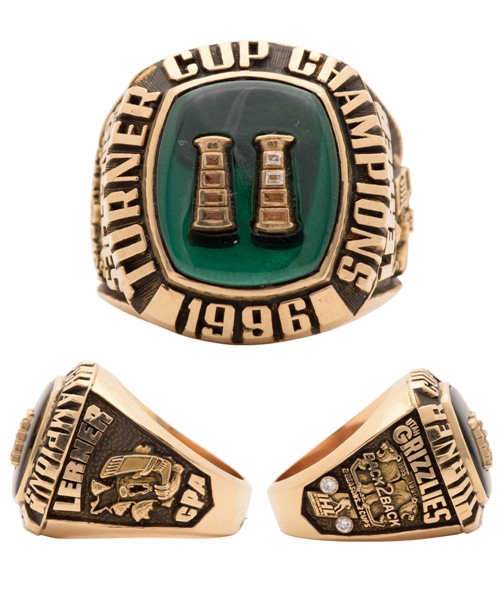 Utah Grizzlies 1995-96 IHL Turner Cup Championship 10K Gold and Diamond Ring with LOA