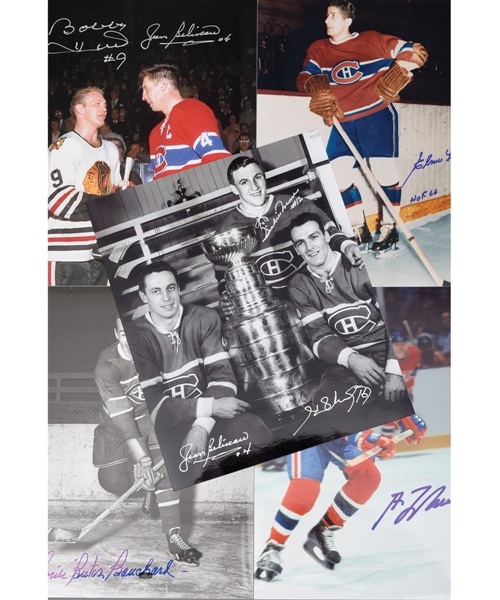 Montreal Canadiens HOFers and Stars Signed Photo Collection of 63 with Henri Richard, Beliveau, Lach, Bouchard, Moore, Lafleur and Others with LOA