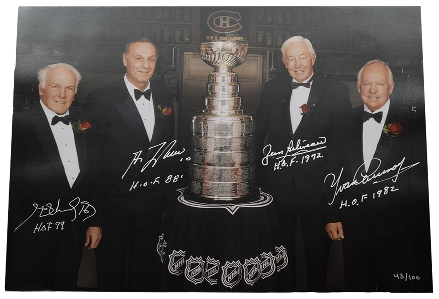 Jean Beliveau, Guy Lafleur, Henri Richard and Yvan Cournoyer Multi-Signed Limited-Edition Photo with LOA (10" x 14")