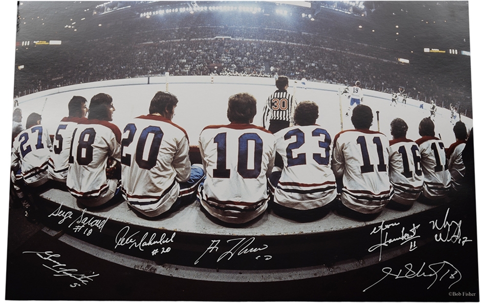 Montreal Canadiens "The Bench" Multi-Signed Photo by 7 with Lafleur, Lapointe, Savard and Henri Richard with LOA (10" x 15")
