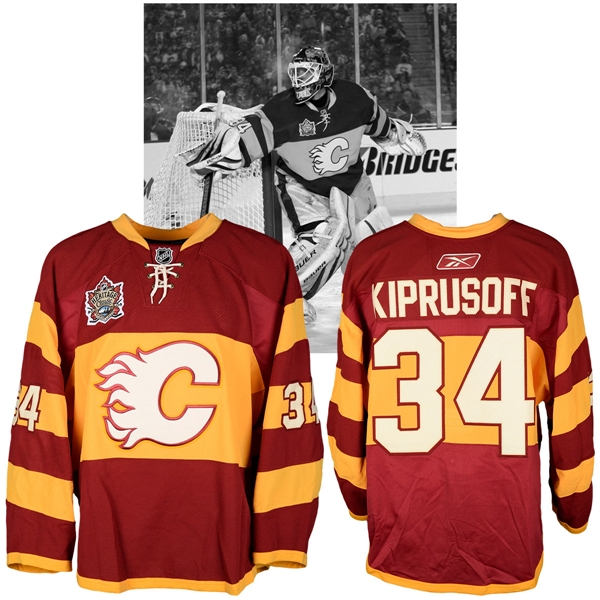 Miikka Kiprusoffs 2011 NHL Heritage Classic Calgary Flames Warm-Up Worn Jersey with NHLPA LOA