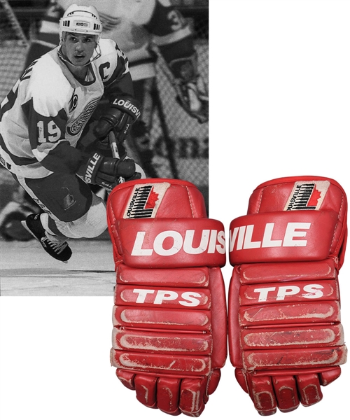 Steve Yzermans 1991-92 Detroit Red Wings Game-Used Gloves with LOA - Photo-Matched!