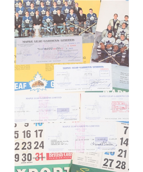 Toronto Maple Leafs 1957-81 Calendar Collection (7) Plus 1970s Signed MLG Checks (5)