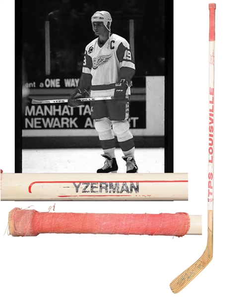 Steve Yzermans Early-1990s Detroit Red Wings Signed Game-Used Louisville Stick