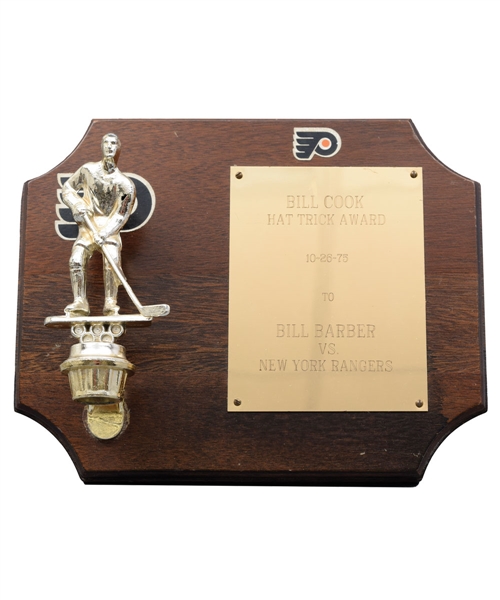 Bill Barbers 1975 Philadelphia Flyers Bill Cook Hat Trick Award (8" x 10") 