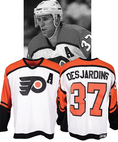 Eric Desjardins 1995-96 Philadelphia Flyers Game-Worn Alternate Captains Jersey -  Team Repairs! - Photo-Matched!