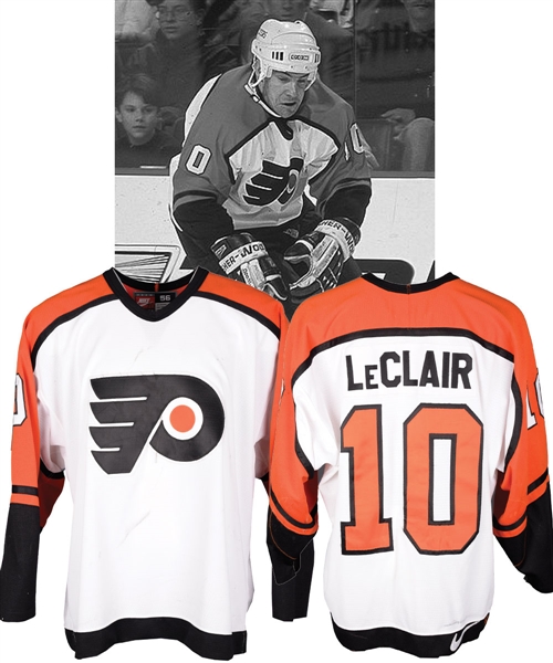 John LeClairs 1998-99 Philadelphia Flyers Game-Worn Jersey with LOA - Nice Game Wear!