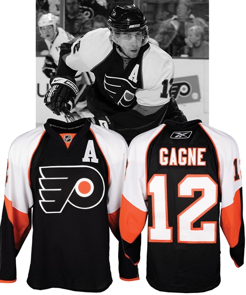 Simon Gagnes 2008-09 Philadelphia Flyers Game-Worn Alternate Captains Jersey with LOA - Photo-Matched!