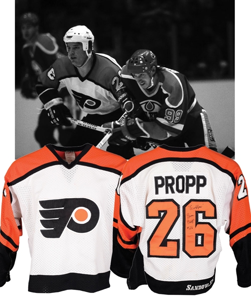 Brian Propps 1982-83 Philadelphia Flyers Signed Game-Worn Jersey with LOA - Team Repairs!