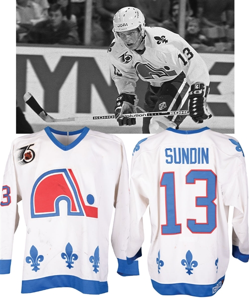 Mats Sundins 1991-92 Quebec Nordiques Game-Worn Jersey with LOA - Photo-Matched!