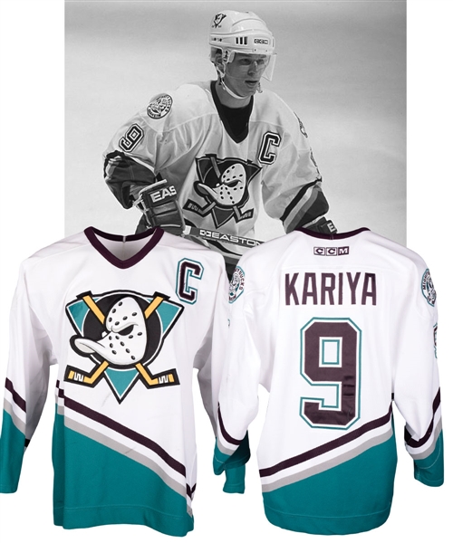 Paul Kariyas 2001-02 Anaheim Mighty Ducks Game-Worn Captains Jersey with LOA - Photo-Matched!