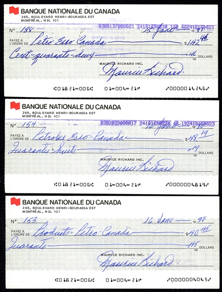 Deceased HOFer Maurice "Rocket" Richard Signed Check Collection of 3