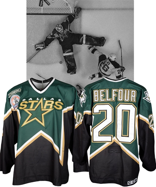 Ed Belfours 1999-2000 Dallas Stars Stanley Cup Finals Game-Worn Jersey with Team LOA - Stanley Cup Finals Patch! – Photo-Matched!