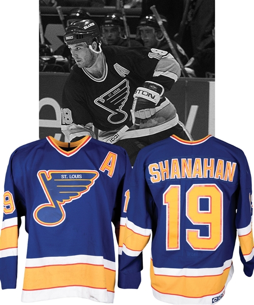 Brendan Shanahans 1993-94 St. Louis Blues Game-Worn Alternate Captain’s Jersey with Team LOA 