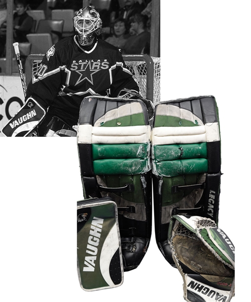 Ed Belfours 2000-01 Dallas Stars Game-Worn Photo-Matched Vaughn Legacy Goalie Pads, Glove and Blocker Plus Pants and Other Items