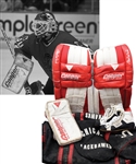 Ed Belfours Mid-1990s Chicago Black Hawks Cooper Reactor Goalie Game Pads, Game-Worn Photo-Matched Bauer Blocker Plus Equipment Bag, Pants, Skates and Other Items