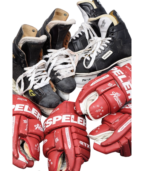 McCartys, Drapers and Kocurs Late-1990s Detroit Red Wings Game-Used Skate and Glove Collection of 4 Pairs