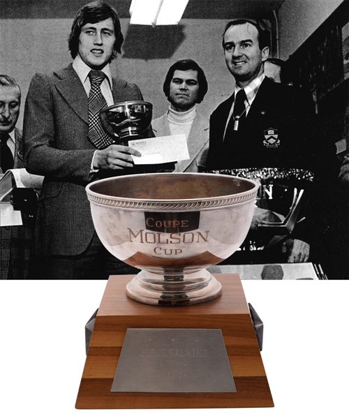 Borje Salmings 1973-74 Inaugural Molson Cup Trophy (9”) with His Signed LOA