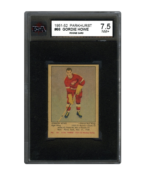 1951-52 Parkurst Hockey Card #66 HOFer Gordie Howe RC - Graded KSA 7.5