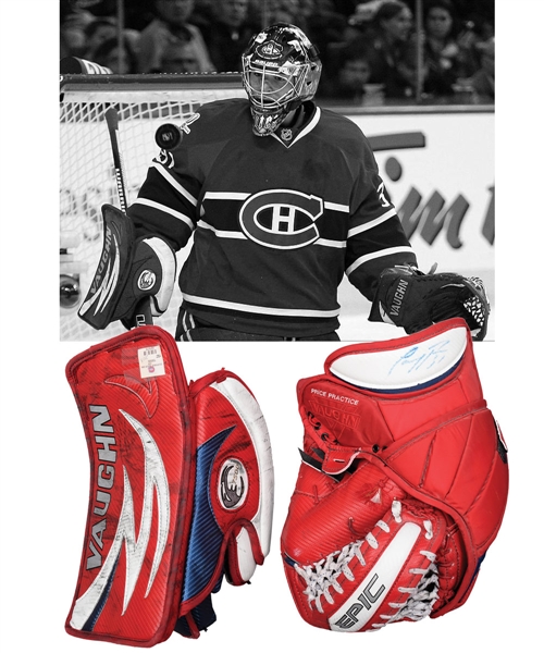 Carey Prices 2009-10 Montreal Canadiens Game-Used Vaughn Blocker Photo-Matched to Centennial Game Plus Signed Practice-Used Glove