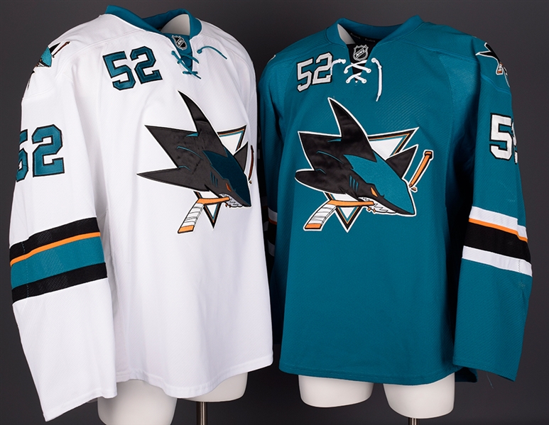 Matt Irwins 2013-14 San Jose Sharks Game-Worn Home and Away Jerseys