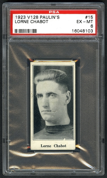 1923-24 Paulins Candy V128 Hockey Card #15 Lorne Chabot RC - Graded PSA 6 - Highest Graded!