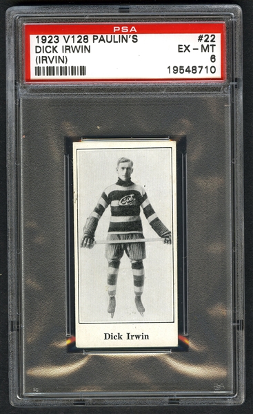 1923-24 Paulins Candy V128 Hockey Card #22 HOFer Dick Irvin - Graded PSA 6 - Highest Graded!