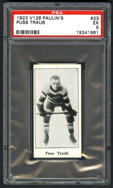 1923-24 Paulins Candy V128 Hockey Card #23 Puss Traub - Graded PSA 5 - Highest Graded!