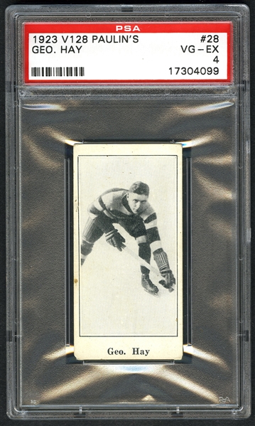1923-24 Paulins Candy V128 Hockey Card #28 HOFer George Hay RC - Graded PSA 4 - Highest Graded!